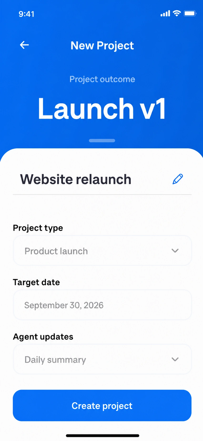 Create a project in bruda: Launch v1